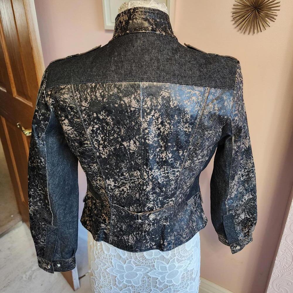 LKNW H & D leather denim blend jacket unique brown black tan S love flawless - Picture 5 of 8